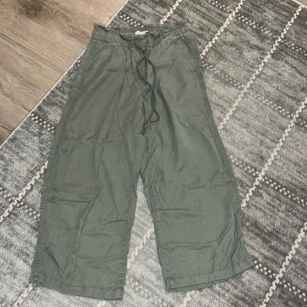 Loft wide leg draw string waist pants Olive green size extra small petite.